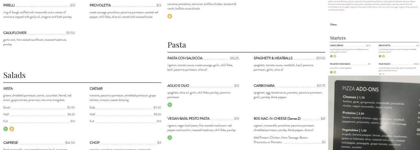 Three Fires Pizza Menu