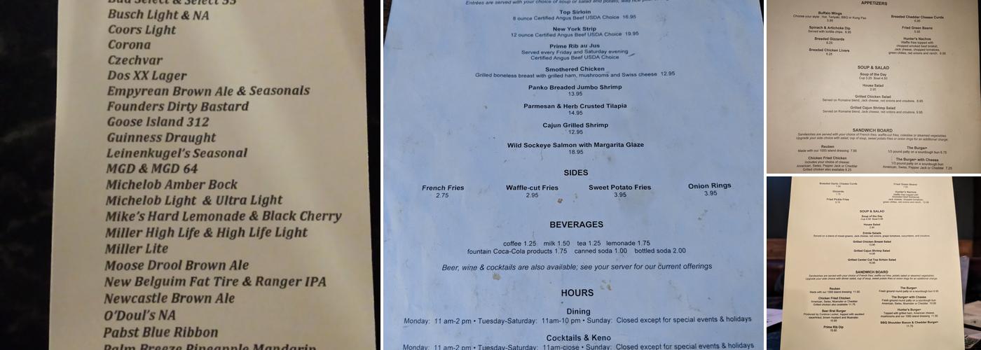 Hunter's Restaurant & Lounge Menu
