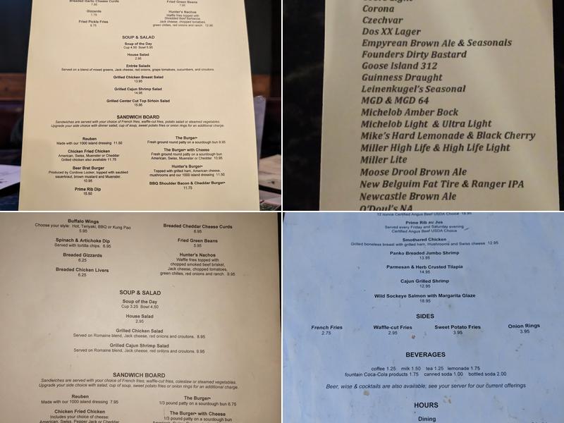 Hunter's Restaurant & Lounge Menu