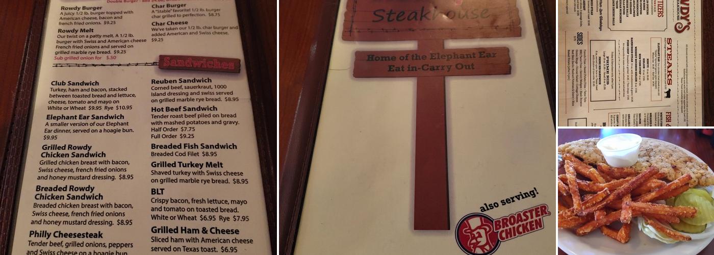 Rowdy's Steakhouse Menu