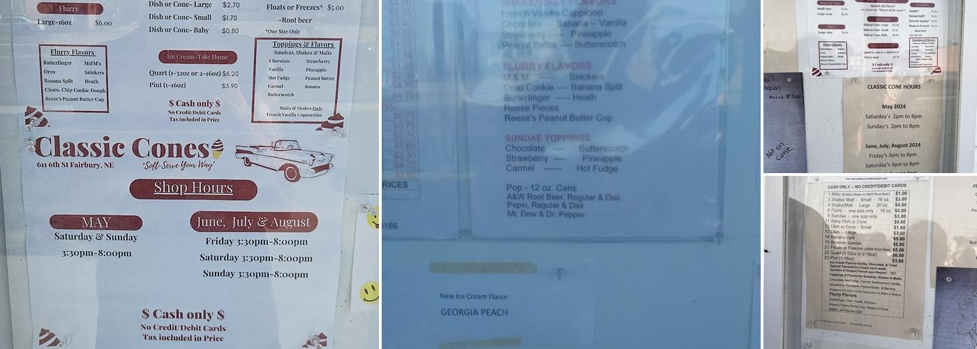 Classic Cones Menu