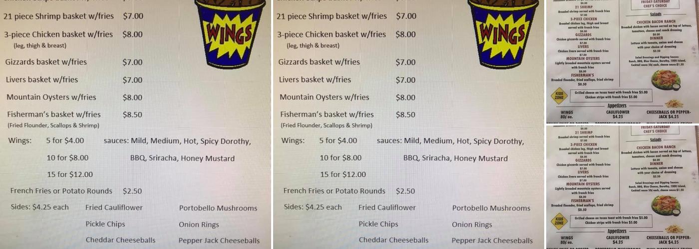 Criners Corner Menu