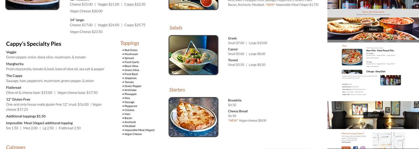 Cappy's Pizzeria Menu