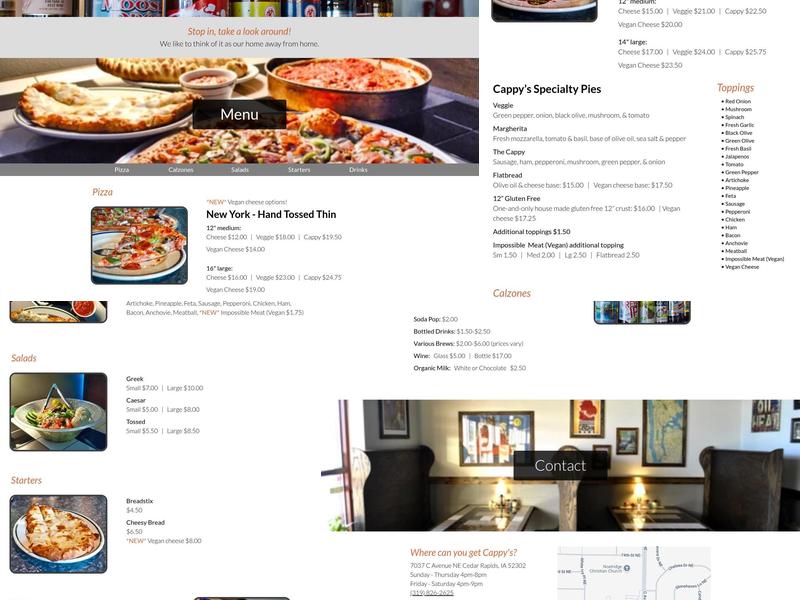 Cappy's Pizzeria Menu