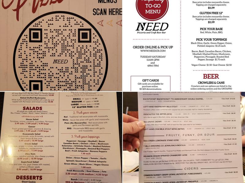 Need Pizza Menu