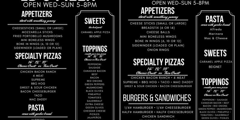 LB's Pizza Menu