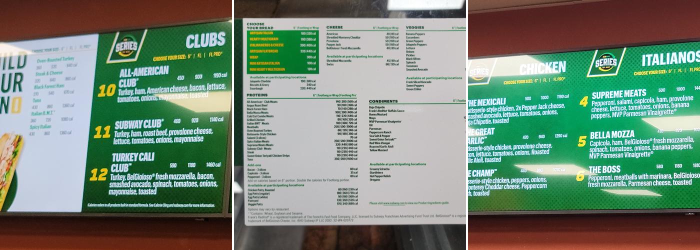 Subway Menu