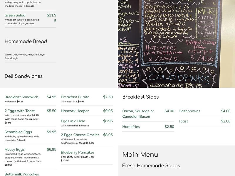 Fiddleheads Cafe Menu