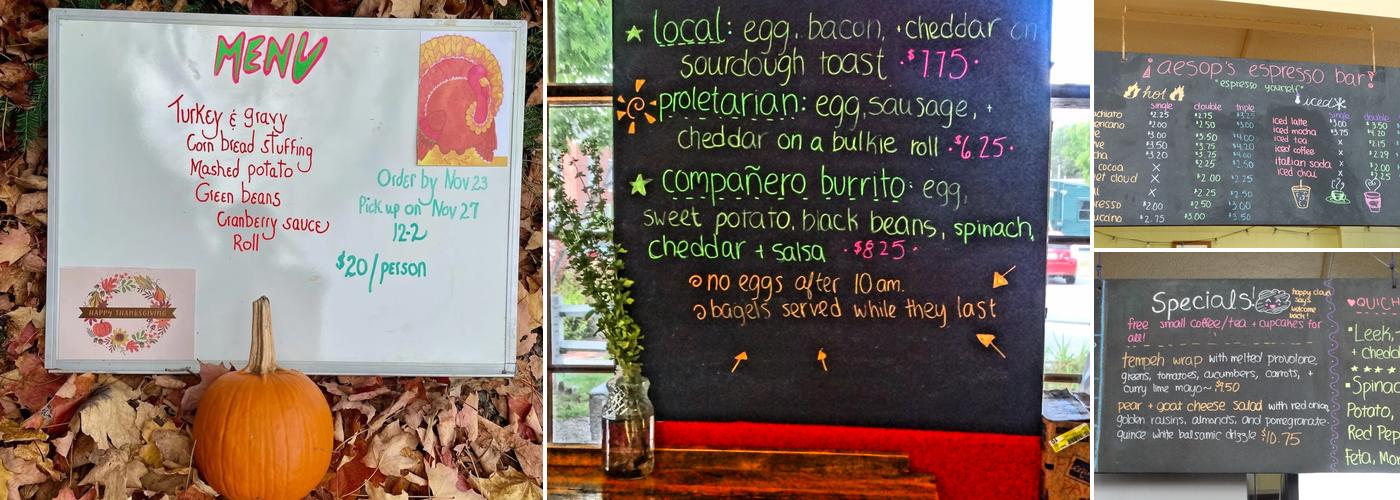 Aesop's Tables & Events Menu