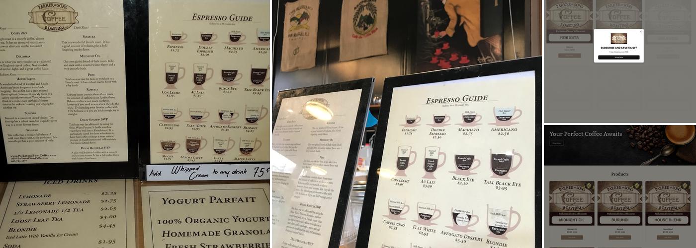 Parker And Sons Coffee Roasting Menu