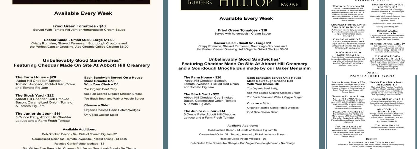 Hilltop Cafe Menu