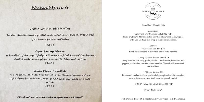 Toll Booth Tavern Menu