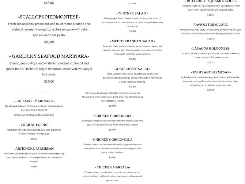 Del Rossi's Trattoria Menu