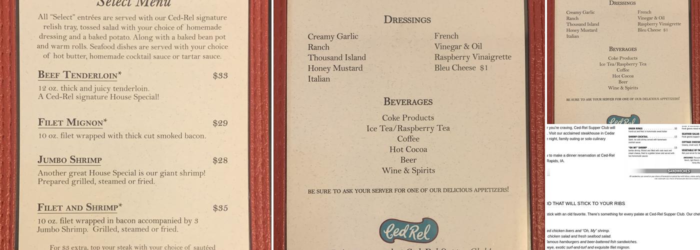 Ced-Rel Restaurant Menu