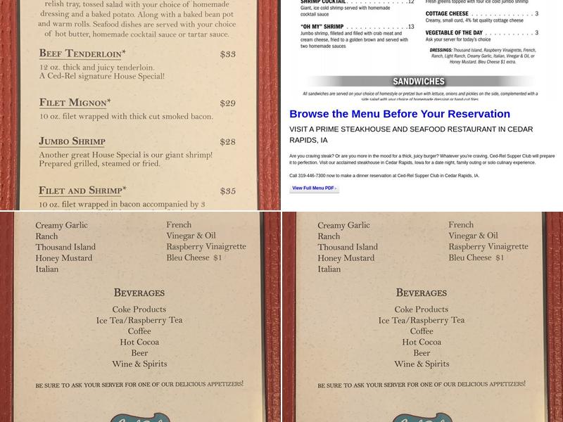 Ced-Rel Restaurant Menu