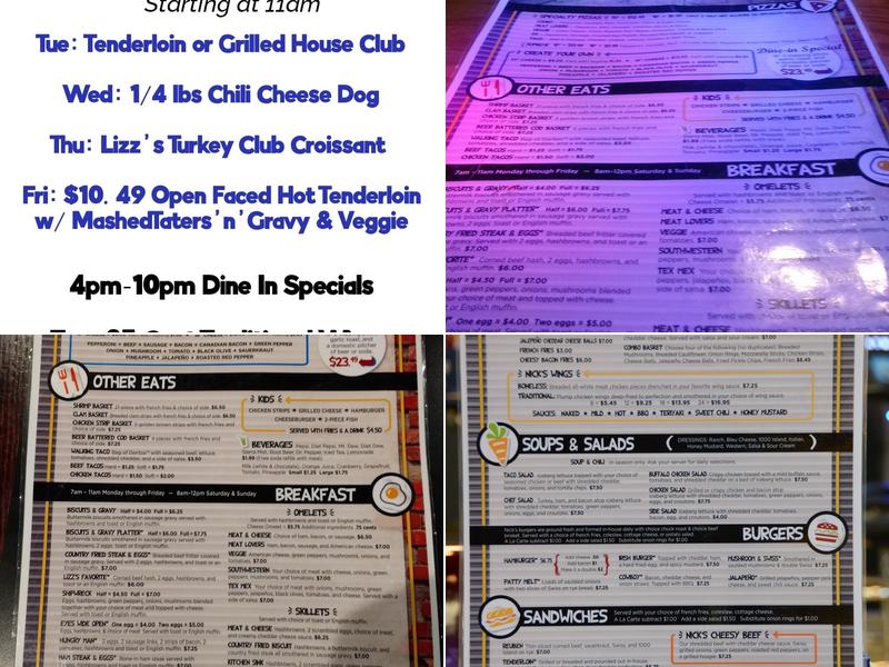 Nick's Bar & Grill Menu