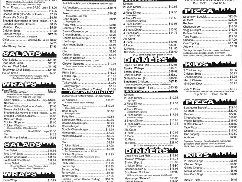 Southtown Bar & Restaurant Menu