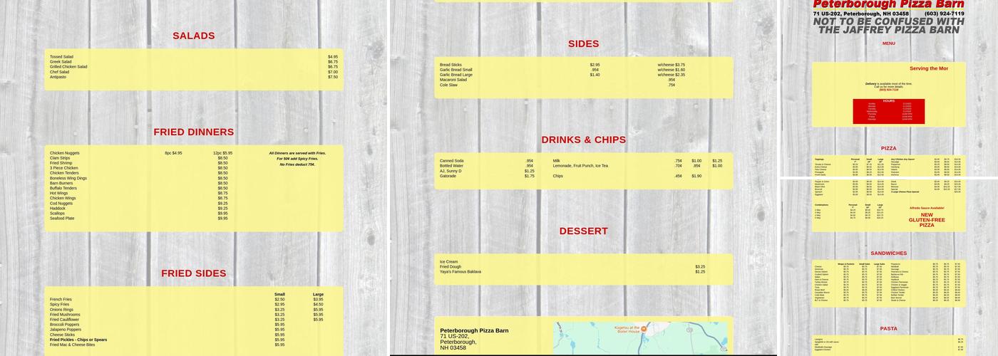 Peterborough Pizza Barn Menu