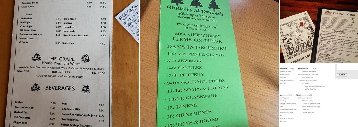 Daniel's Restaurant & Pub Menu