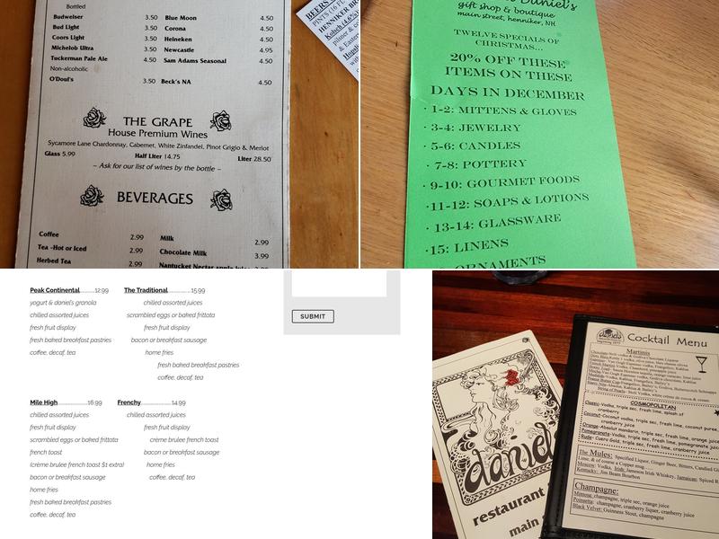 Daniel's Restaurant & Pub Menu