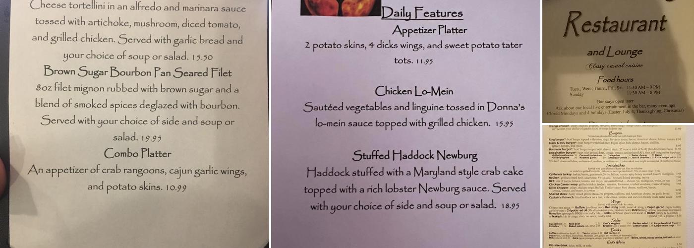 Contoocook Covered Bridge Restaurant Menu