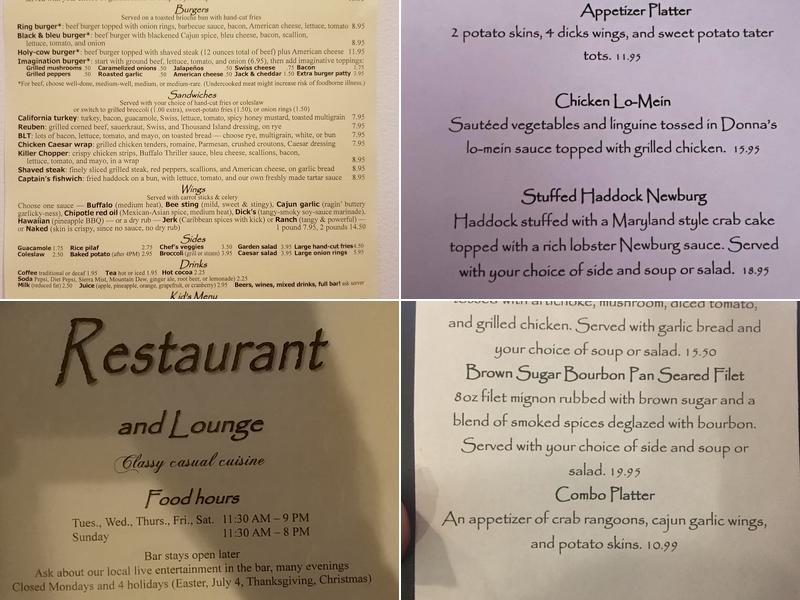 Contoocook Covered Bridge Restaurant Menu