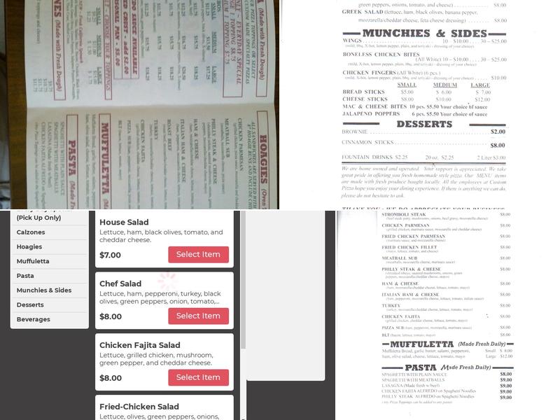 Custom Pizza Menu