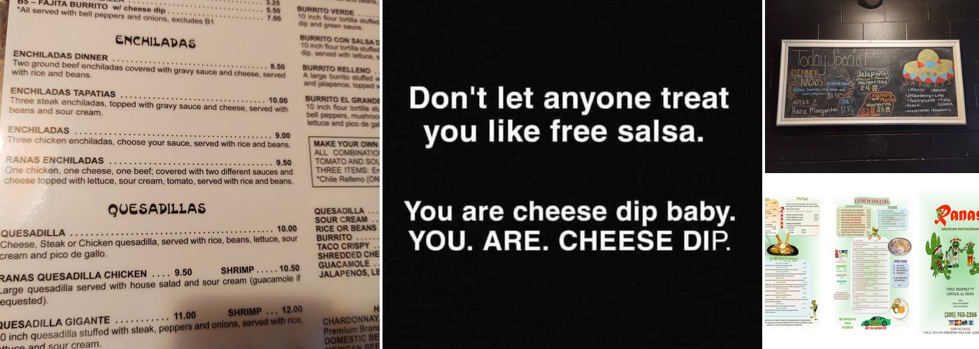 Ranas Mexican Restaurant Menu