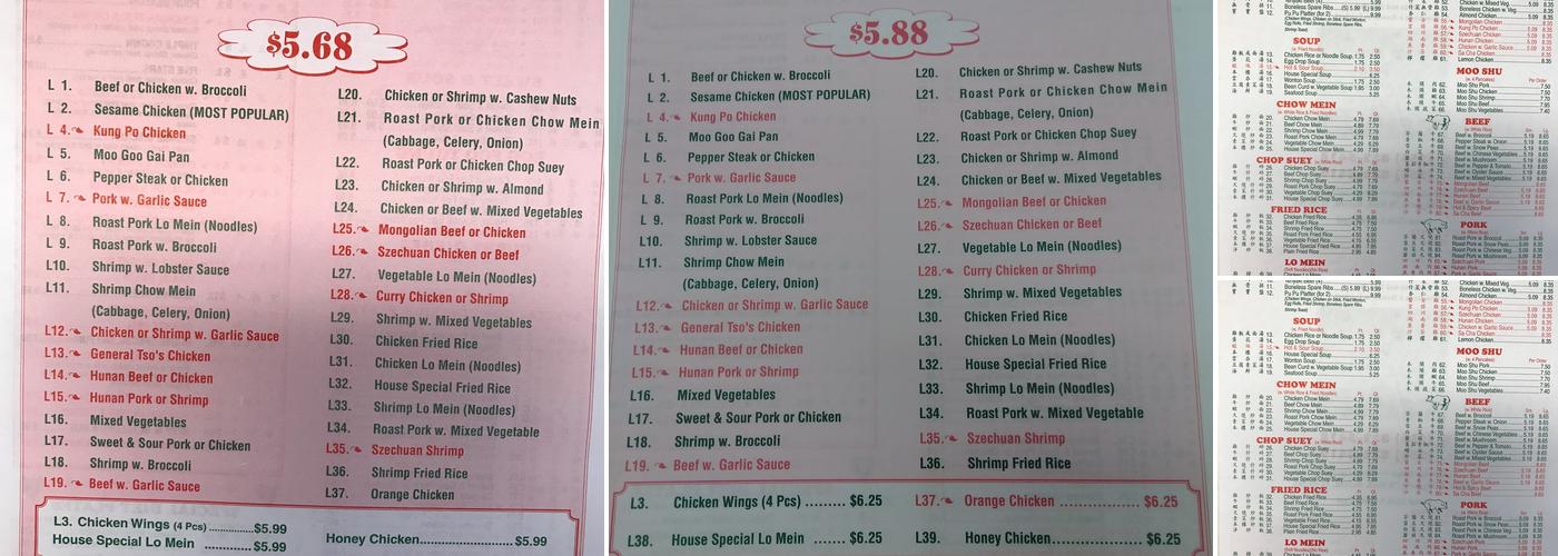 China King Menu