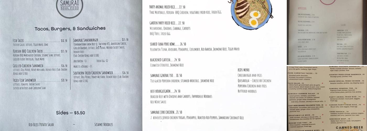 Samurai Soul Food Menu