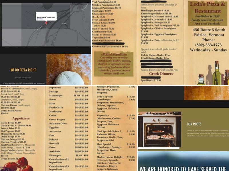 Leda's Pizza Menu