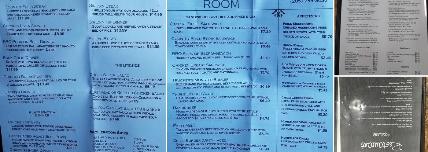 The Broiler Room Menu