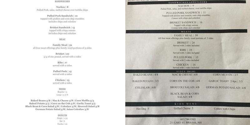 Cardigan Country Store Menu