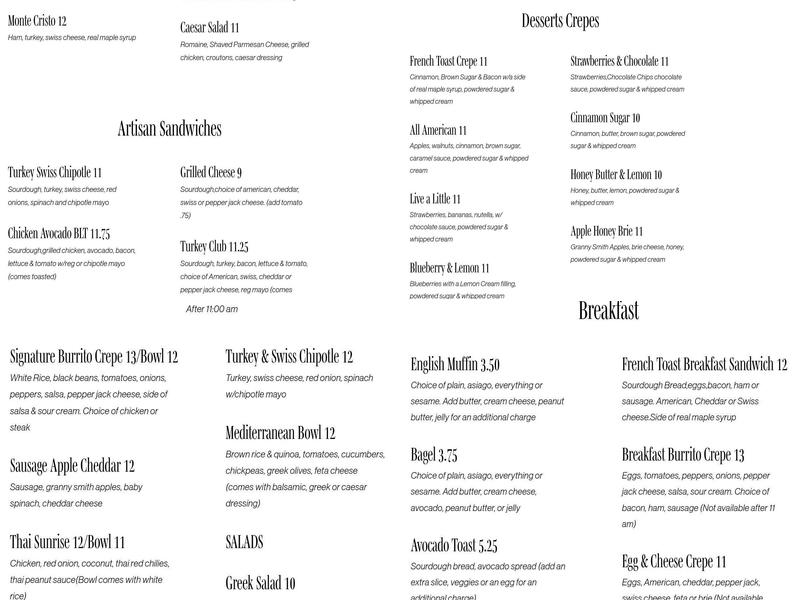 48 Main Cafe & Creperie Menu