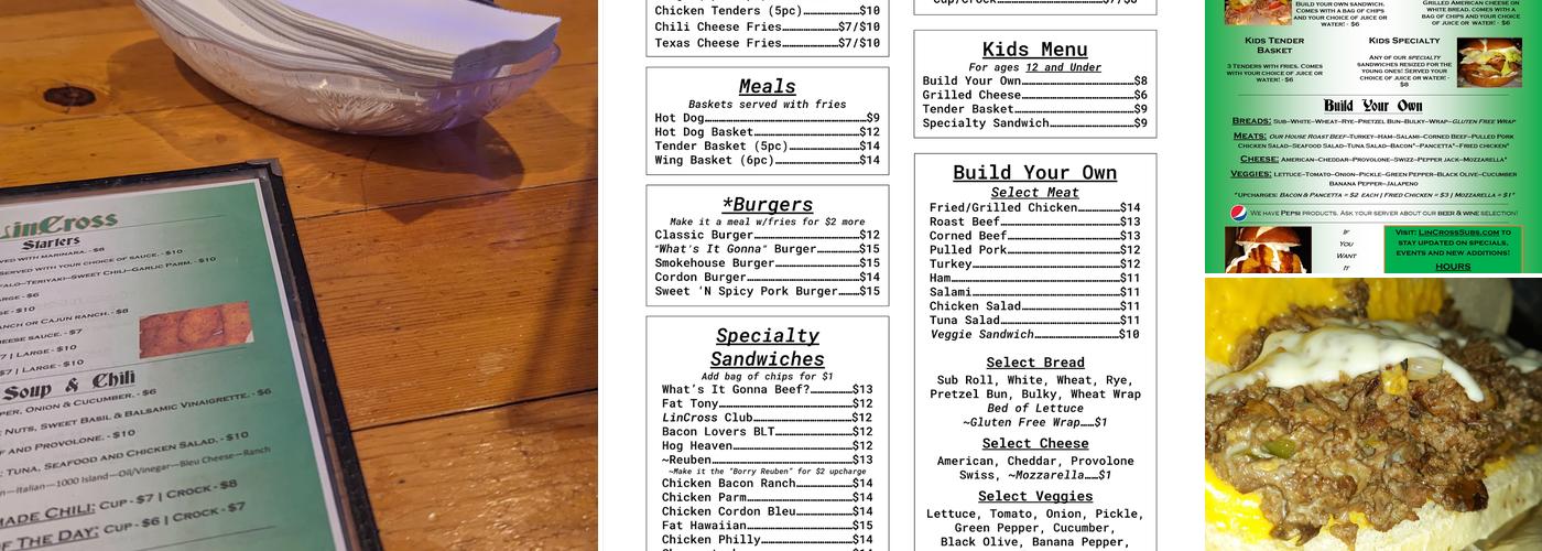 LinCross Roast Beef & More Menu