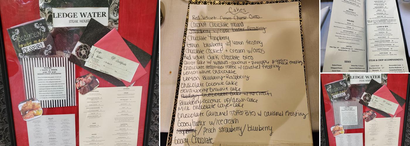 Ledge Water Steakhouse Menu