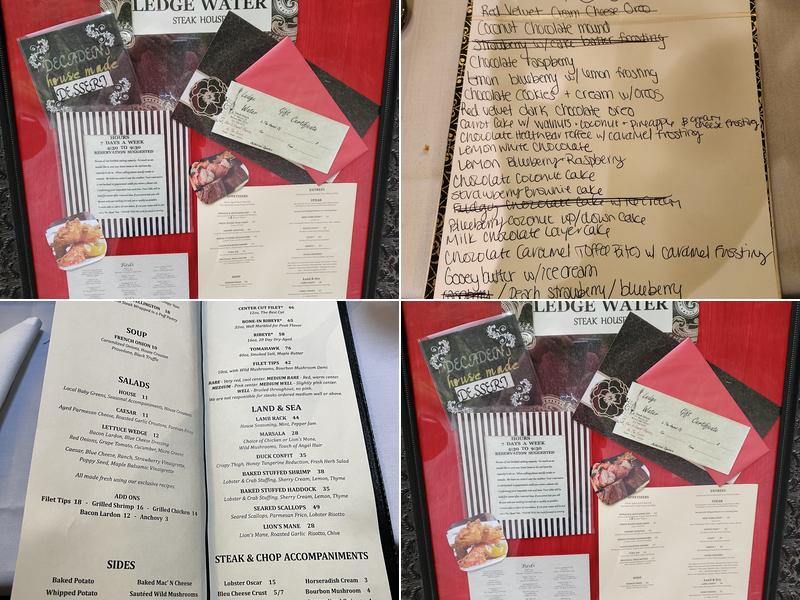 Ledge Water Steakhouse Menu