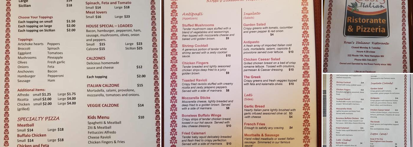 Rossi's Menu