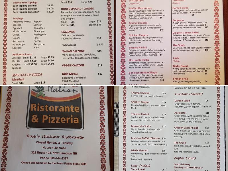 Rossi's Menu