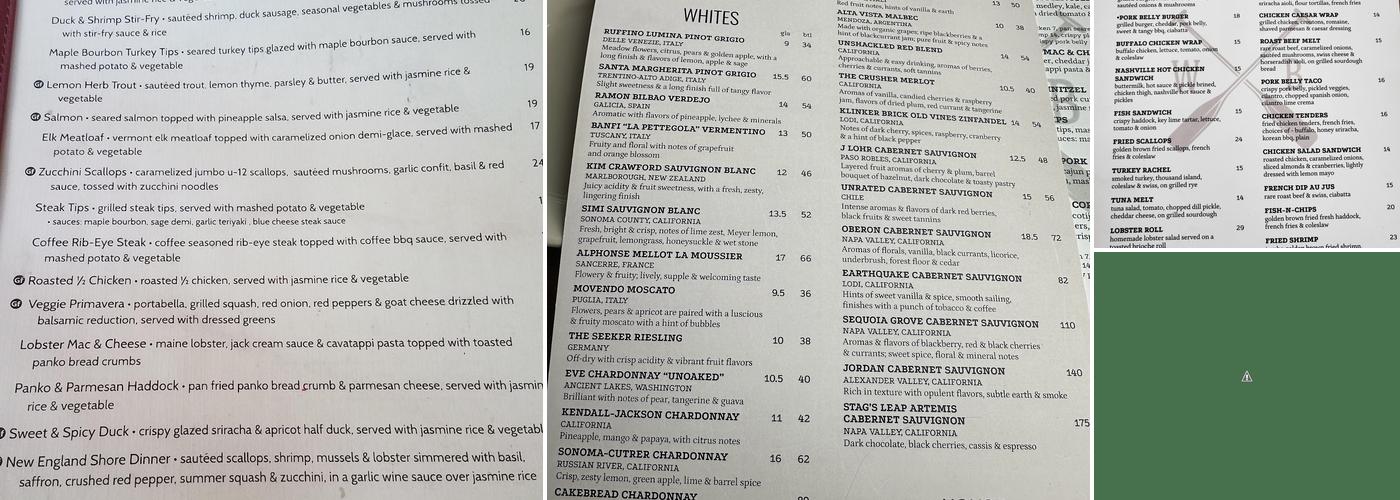 Walter's Basin Menu
