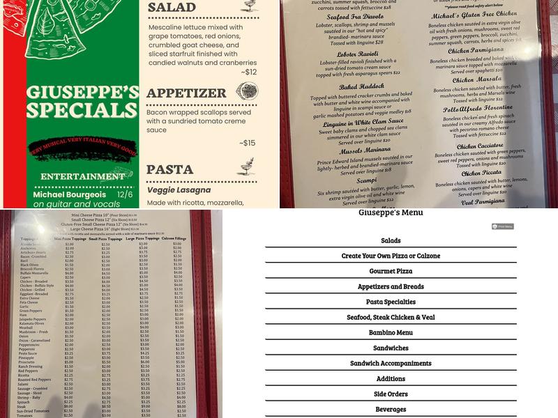 Giuseppe's Pizzeria & Ristorante Menu