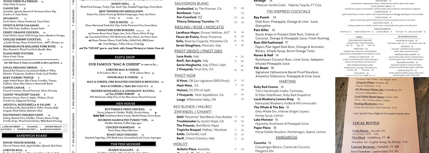 Canoe Restaurant & Tavern Menu