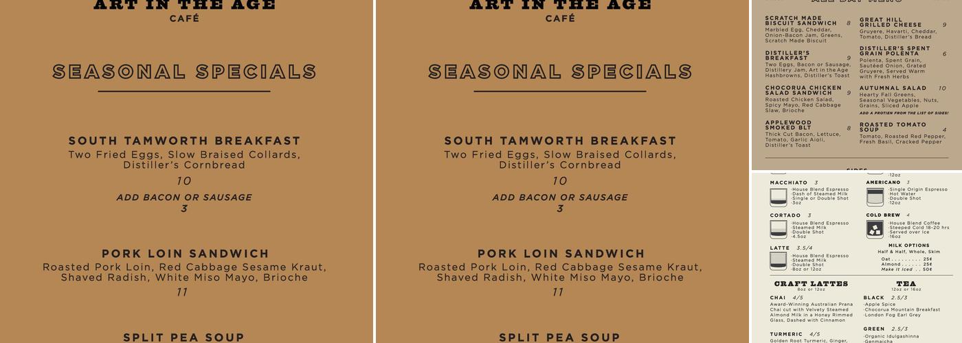 Art in the Age Cafe Menu