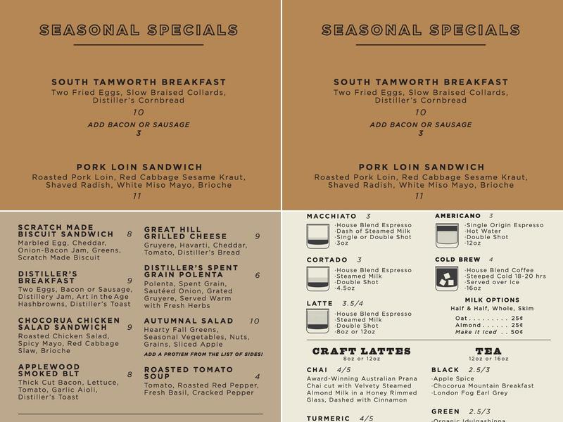 Art in the Age Cafe Menu