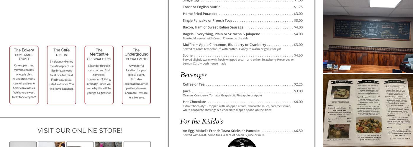Underground Bakery & Cafe Menu