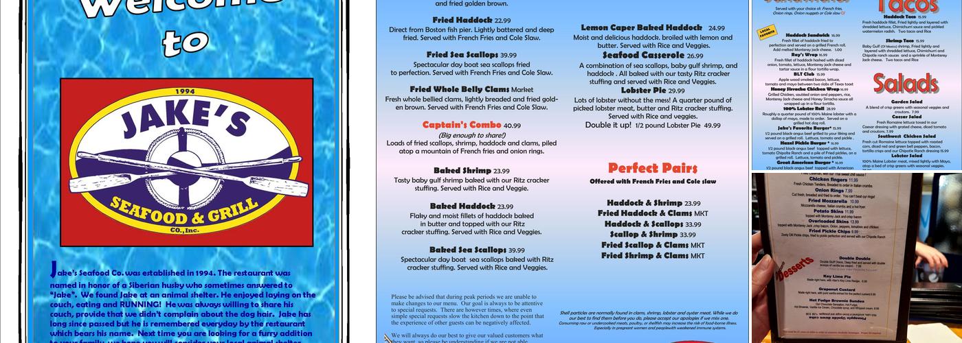 Jake's Seafood & Grill Menu