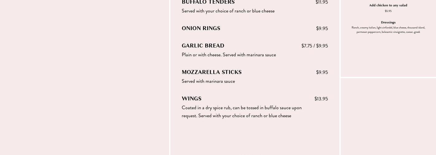 Pizza Barn Menu