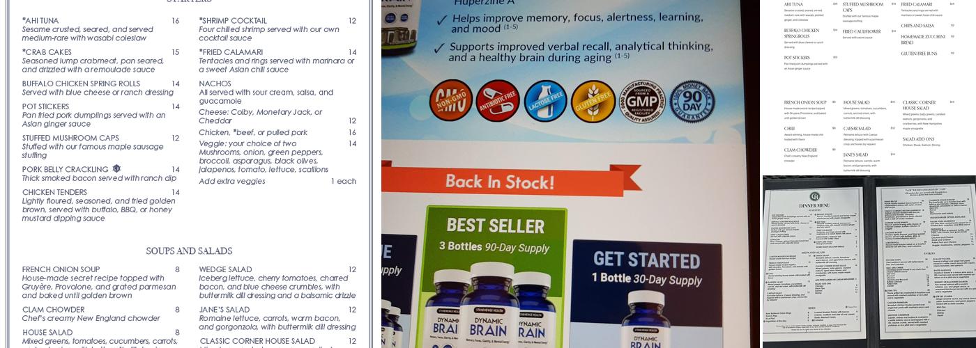 The Corner House Menu