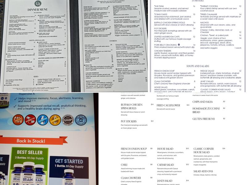 The Corner House Menu