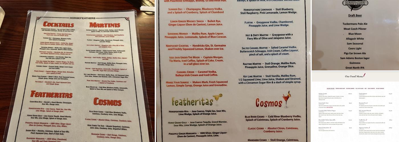 Horsefeathers Menu
